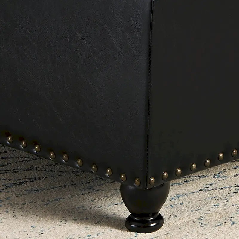 Grand pouf de rangement carré | Capitonnage à boutons | Lin et cuir synthétique | 30x30x18 | 136 kg