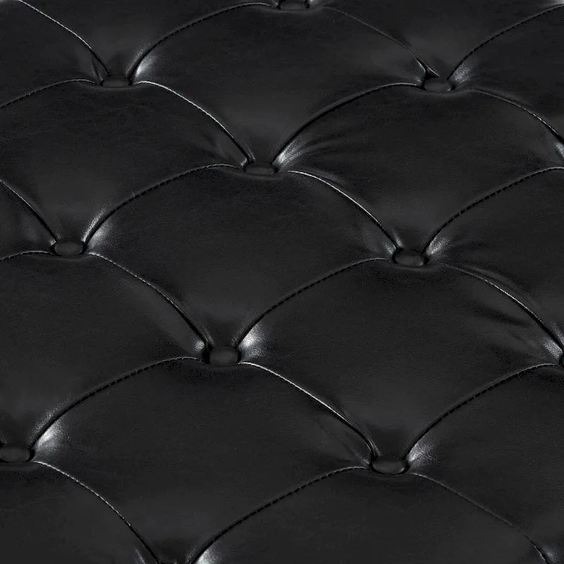 Grand pouf de rangement carré | Capitonnage à boutons | Lin et cuir synthétique | 30x30x18 | 136 kg