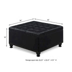 Grand pouf de rangement carré | Capitonnage à boutons | Lin et cuir synthétique | 30x30x18 | 136 kg