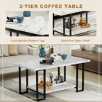 Ensemble de 3 tables basses modernes avec 2 tables d'appoint, plateau en faux marbre, accents métalliques