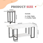 Ensemble de 3 tables basses modernes avec 2 tables d'appoint, plateau en faux marbre, accents métalliques