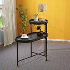 Table d'appoint à deux niveaux au design minimaliste avec patins réglables, Noir