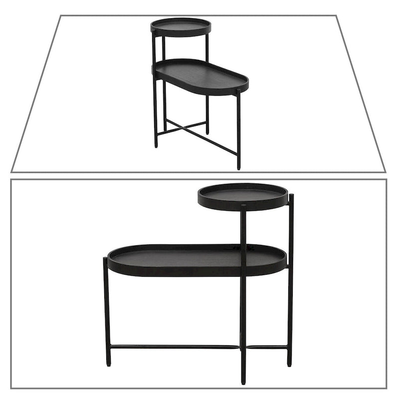 Table d'appoint à deux niveaux au design minimaliste avec patins réglables, Noir