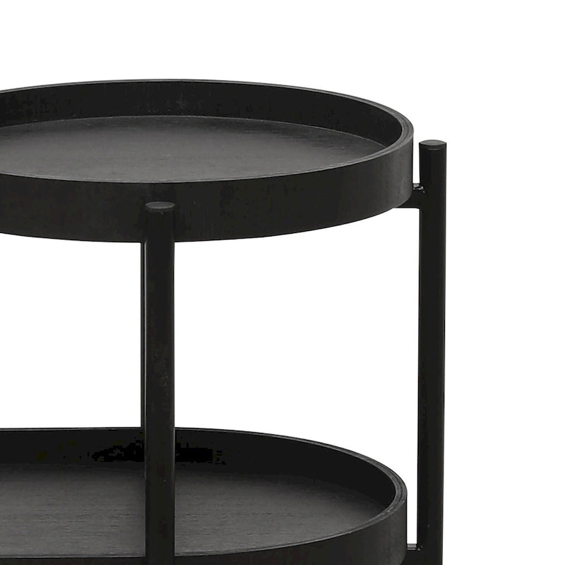 Table d'appoint à deux niveaux au design minimaliste avec patins réglables, Noir
