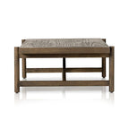 Grande table basse rectangulaire, structure en bois massif, pièce maîtresse du salon