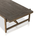 Grande table basse rectangulaire, structure en bois massif, pièce maîtresse du salon