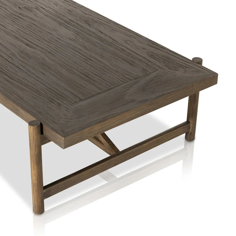Grande table basse rectangulaire, structure en bois massif, pièce maîtresse du salon