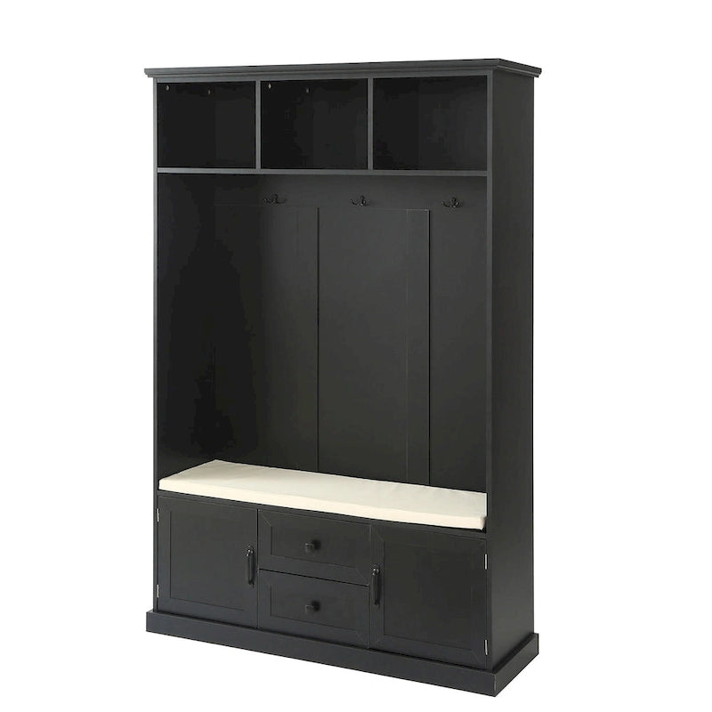Porte-manteau avec 3 patères, banc d'entrée, banc de rangement, design 3 en 1, 120 cm, pour entrée, couloir (noir)