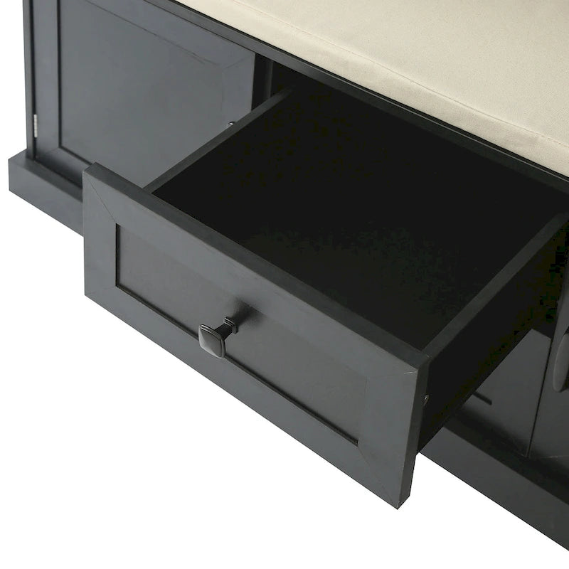 Porte-manteau avec 3 patères, banc d'entrée, banc de rangement, design 3 en 1, 120 cm, pour entrée, couloir (noir)