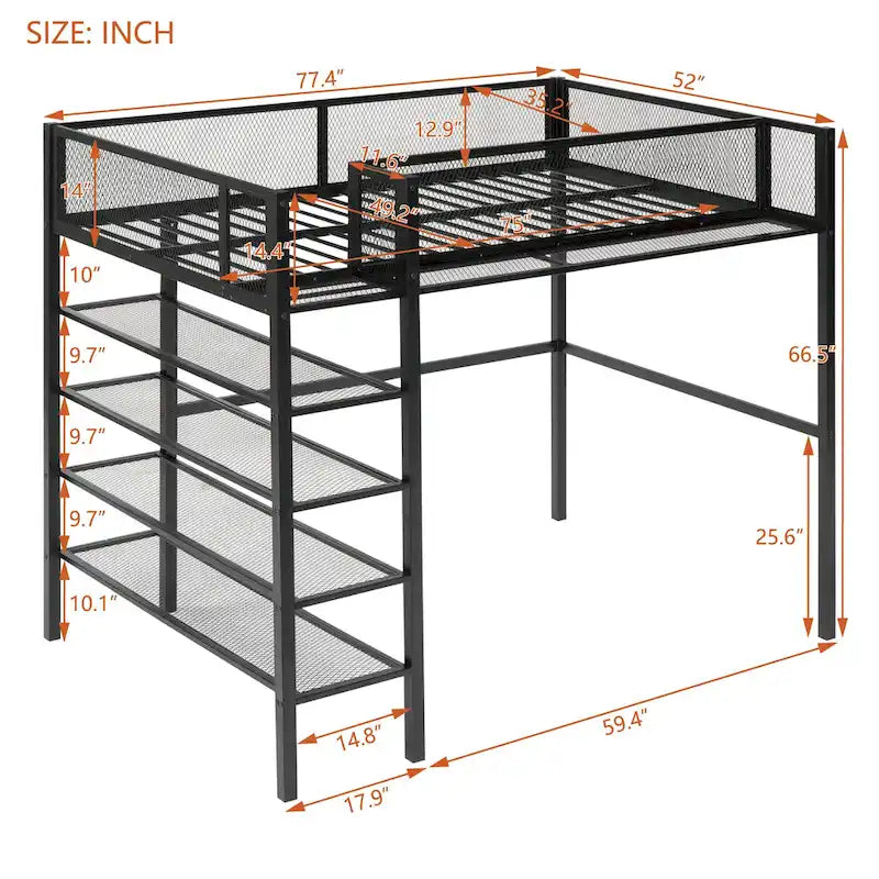 Lit superposé simple en métal avec étagères à 4 niveaux | Capacité de 159 kg | 4 couleurs | Pour enfants et adolescents