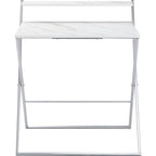 Bureau compact pliable à 2 niveaux, plateau en marbre, cadre argenté, montage sans outils