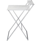 Bureau compact pliable à 2 niveaux, plateau en marbre, cadre argenté, montage sans outils