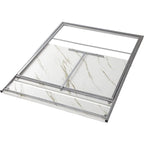 Bureau compact pliable à 2 niveaux, plateau en marbre, cadre argenté, montage sans outils