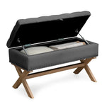 Banc de rangement ottoman de 35 po, banc de rangement ottoman en lin capitonné