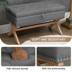 Banc de rangement ottoman de 35 po, banc de rangement ottoman en lin capitonné