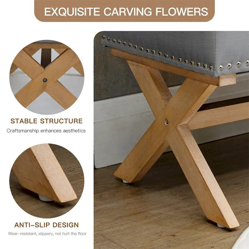Banc de rangement ottoman de 35 po, banc de rangement ottoman en lin capitonné