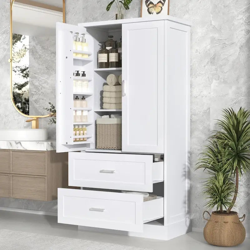 Meuble de rangement haut de salle de bain de 162 cm avec deux portes et tiroirs