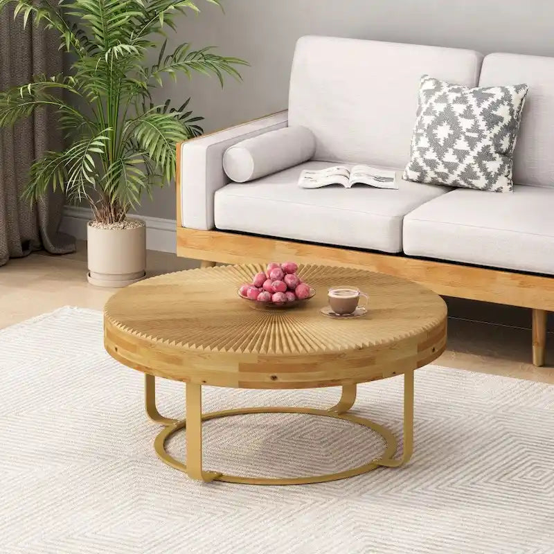 Table basse moderne ronde en bois sculpté