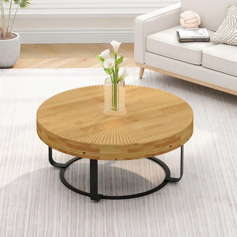 Table basse moderne ronde en bois sculpté