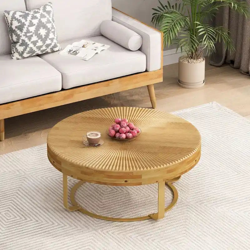 Table basse moderne ronde en bois sculpté