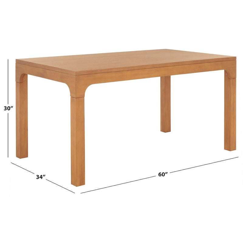 Table à manger rectangulaire de 60 pouces | Bois d'acajou | 8 places | Piètement incurvé moderne