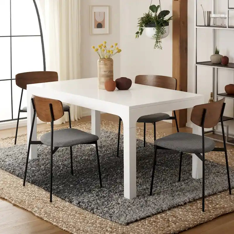 Table à manger rectangulaire de 60 pouces | Bois d'acajou | 8 places | Piètement incurvé moderne